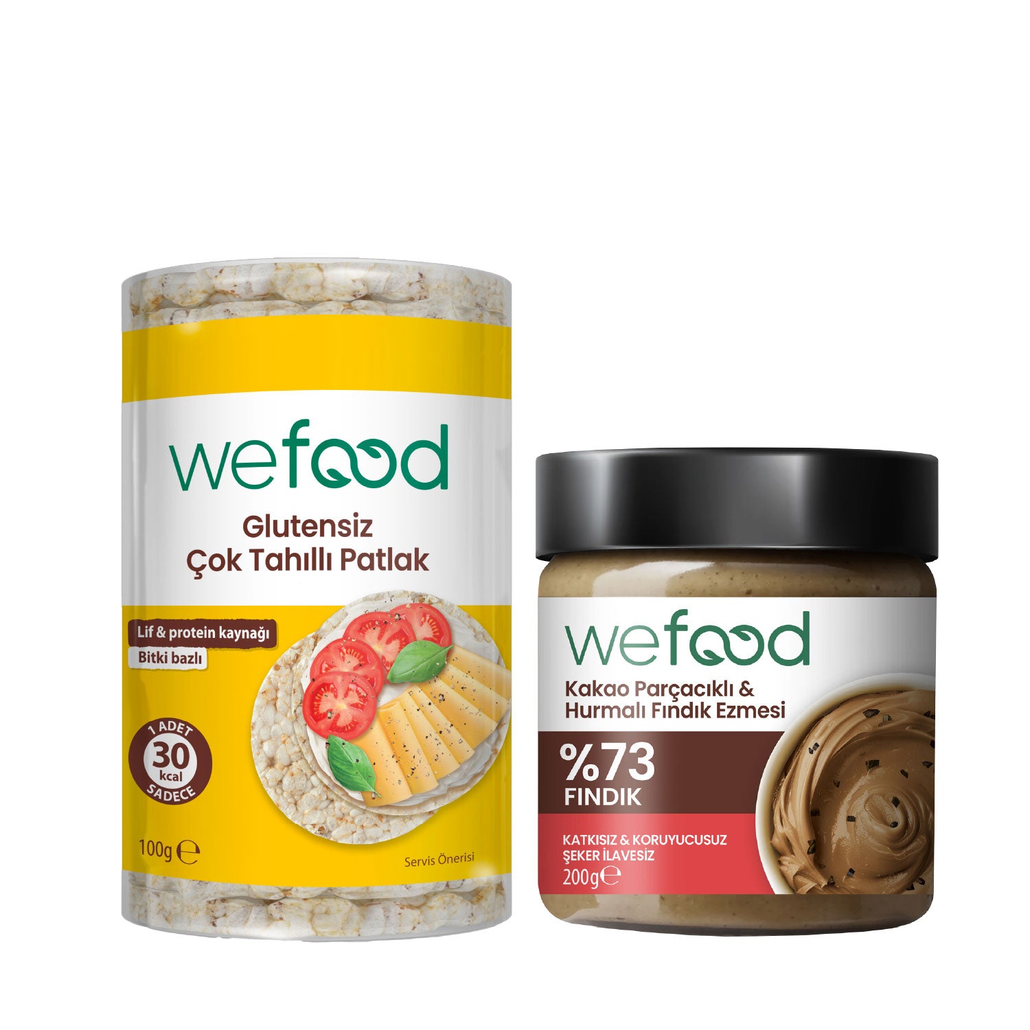 Wefood Kakao Parçacıklı Fındık Ezmesi 200 gr + Wefood Glutensiz Çok Tahıllı Patlak 100 gr